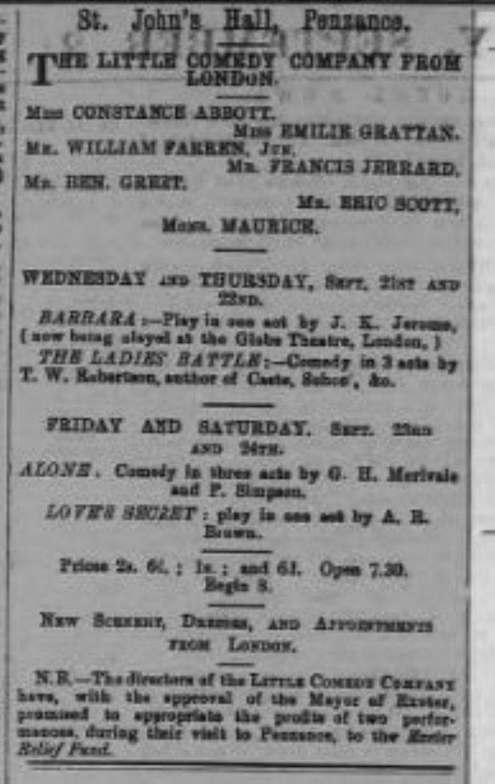 Playbill for the Little Comedy Company (Courtesy of the Cornish Studies Library, Redruth)